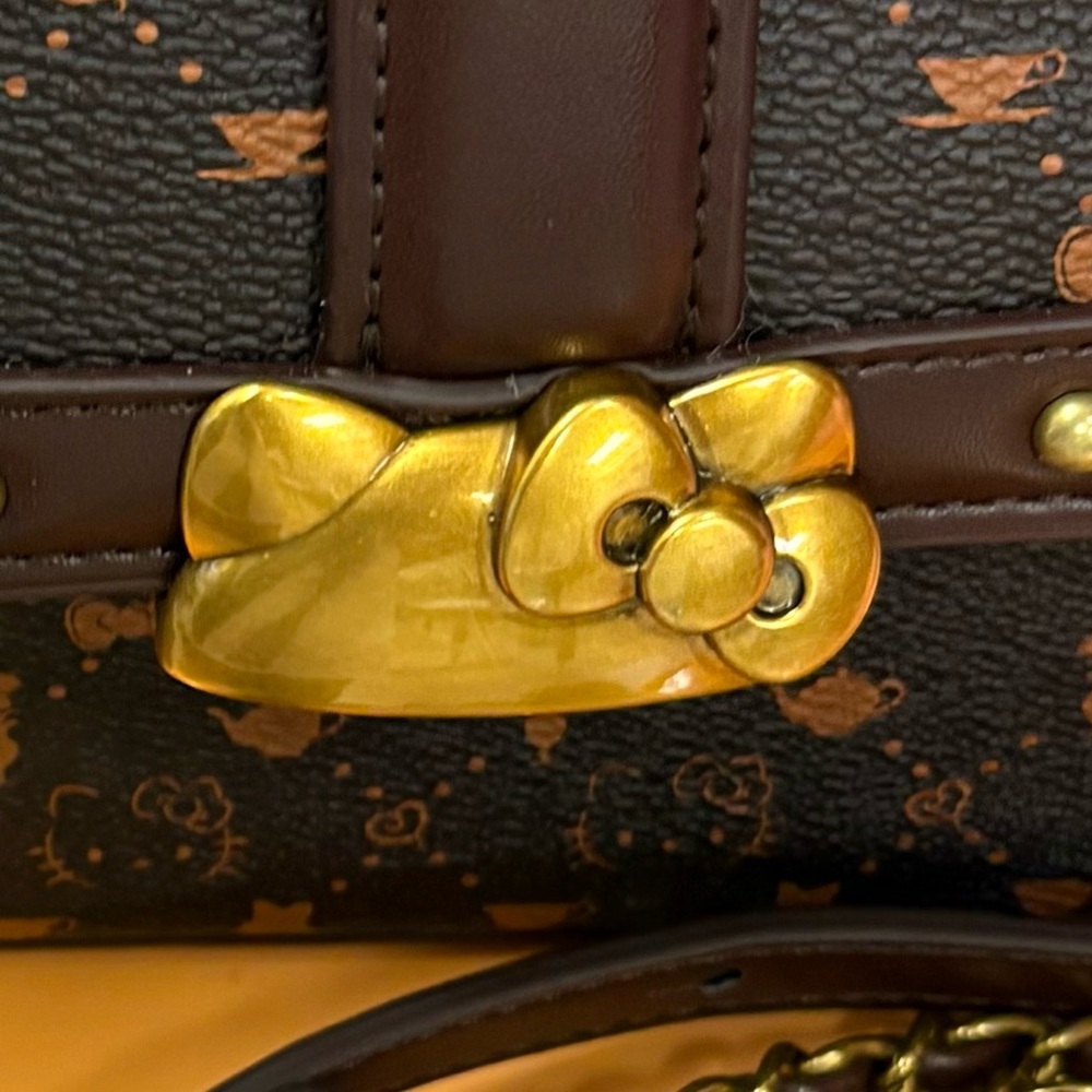 Hello Kitty Brown Monogram Crossbody Satchel with Gold Accent Hardware - Picture 6 of 9